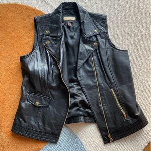 Vintage Biker Vest - Danier Leather Black w/ Gold Detail - Rarely Worn